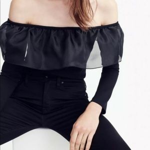 JCrew Black Organza Ruffle Off The Shoulder Long Sleeve Top Size Large NWT